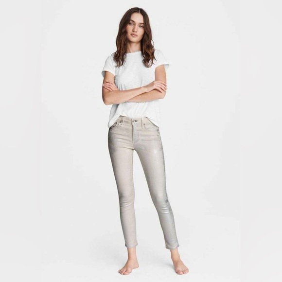 Rag & Bone Cate Mid-Rise Skinny Size 30 Moonshine JeansMetallic Silver Off White - Picture 16 of 16
